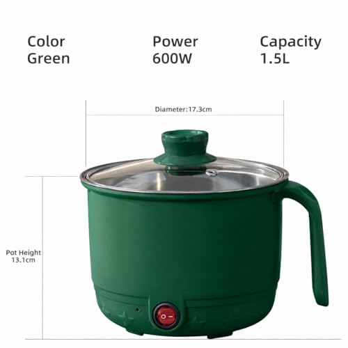 Image of Electric Cooking Pot with Steamer 1.5L | Multi-Function Mini Cooker | Non-Stick Inner | Travel Friendly Kitchen Appliance (Green, Without Steamer)