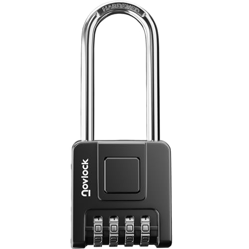 NOVLOCK Candado de combinación con arco largo de 7 cm – resistente e impermeable, código de 4 cifras, para uso exterior e interior: portones, vallas, cobertizos, taquillas, armarios – 1 unidad, negro