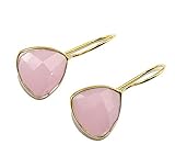 Myesha Jewels - Pendientes colgantes con forma de calcedonia rosa para niñas y mujeres con caja de joyería