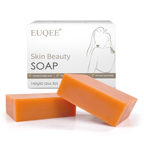 EUQEE Vitamin C Kojic Acid Soap, 5 oz Vitamin C Soap Bars with Acid Soap, Niacinamide, Vitamin C for Skin Beauty Reduce Dark Spot and Acne Soa with a Foaming Net - 142g x 2 Bars
