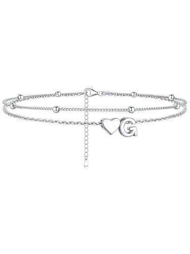 Image of ChicSilver Sterling Silver Anklets for Women Hypoallergenic Womens Ankle Bracelets for Women Layered Heart Anklet With Initials Womens Anklets Jewelry for Mom Wife