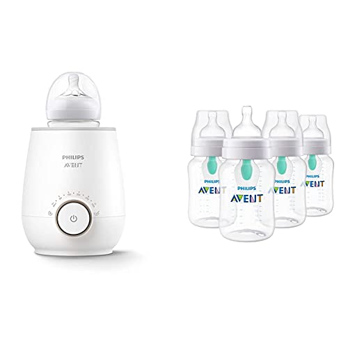 Philips Avent Baby Bottle Warming Bundle with Anti-Colic Baby Bottle with AirFree Vent, 9 Ounce, 4 Pack + Fast Baby Bottle Warmer