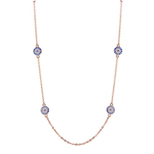 Bijoux Evil Eye Collier pendentif cristal chaîne longue argent 925 femme chance