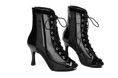 Image of Dance Practice Shoes for Women Mesh Ballroom Sandals Heels Party Prom Ankle Booties with Zip