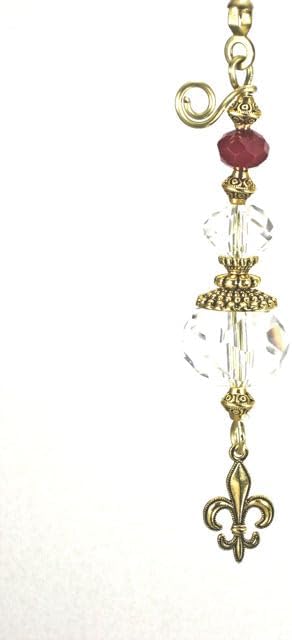 Trace Ellements Brass Fleur de Lis and Burgundy Faceted Glass Fan Pull/Light Pull