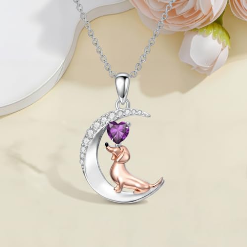 Image of PROESS Animal Birthstone Necklace 925 Sterling Silver Otter /Axolotl /Hippo /Elephant /Dachshund /Monkey /Red Panda Pendant Necklace Animal Birthstone Jewelry Gifts for Women