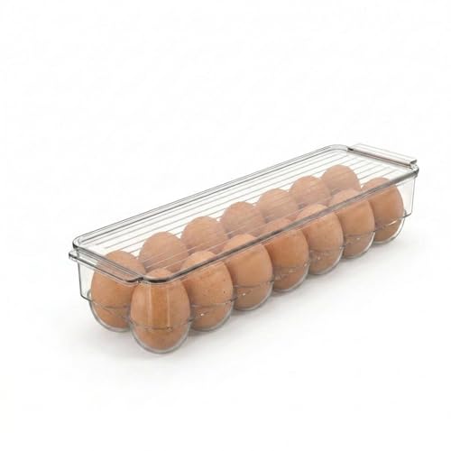 American Dream Fridge Bin Egg Holder for Refrigerator 14-Egg Storage Container with Lid Stackable BPA-Free Plastic Organizer Tray for Kitchen Fridge Clear