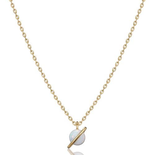 18K Gold Plated Opal Saturn Necklace for Women, Planet Pendant, Celestial Gift