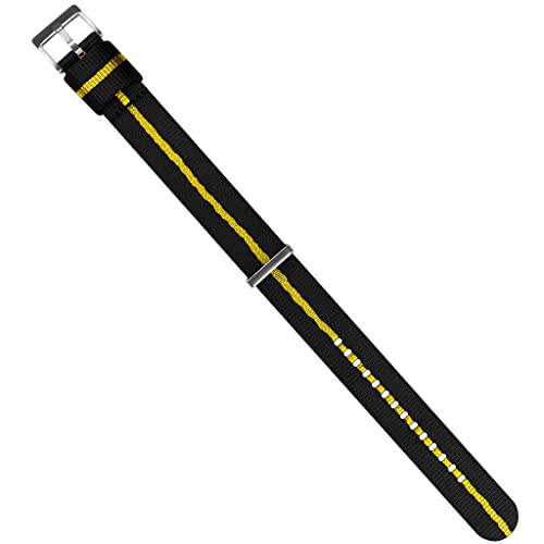 Image of BARTON WATCH BANDS, 22mm Black /Yellow Stripe - Elite NATO Style Watch Strap - Stainless Steel Buckle - Seat Belt Nylon Watch Bands