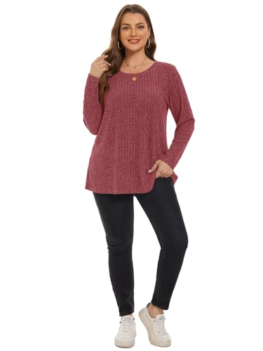 Image of BELAROI Womens Plus Size Sweaters Fall Tunic Top Scoop Neck Pullover Shirts