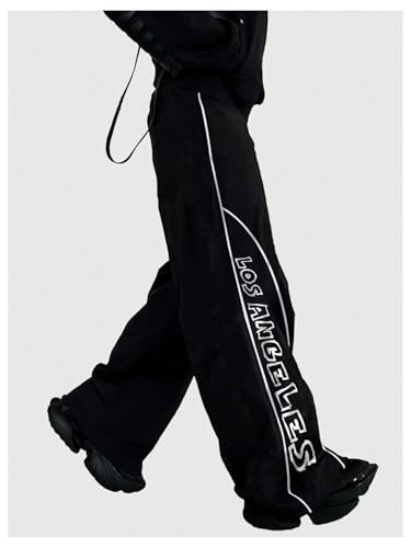 OYOANGLE Men's Letter Graphic Print Baggy Sweatpants Y2K Drawstring Straight Leg Track Pants Hip Hop Trousers3