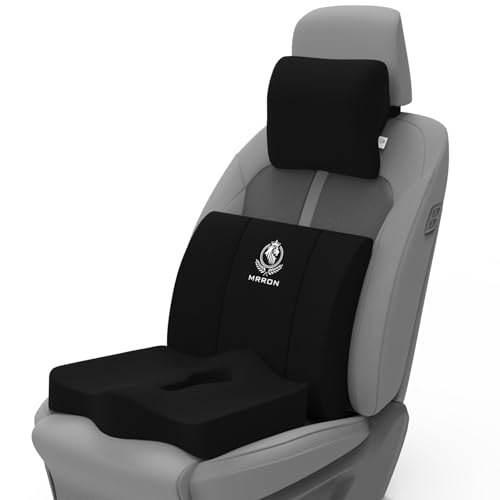 Image of MRRON Neckrest Back Support or Coccyx Orthopaedic Cushion for Long Sitting Universal fit with Ergonomic Design Made by High Density Memory Foam Used for Car or Office Chairs. (Black, Backrest)
