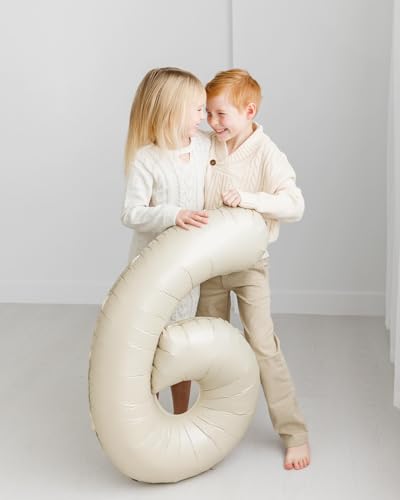Image of Cream 6 Balloon, Number Balloons 40 Inch, 6th Balloons for Birthday Decorations, Cream White Party Supplies 6 Birthday Balloon, Number 6 Balloon