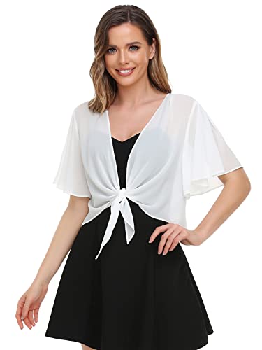 Image of Womens Shrug Chiffon Shawl Wraps Open Front Tie Top Cardigan for Evening Dress