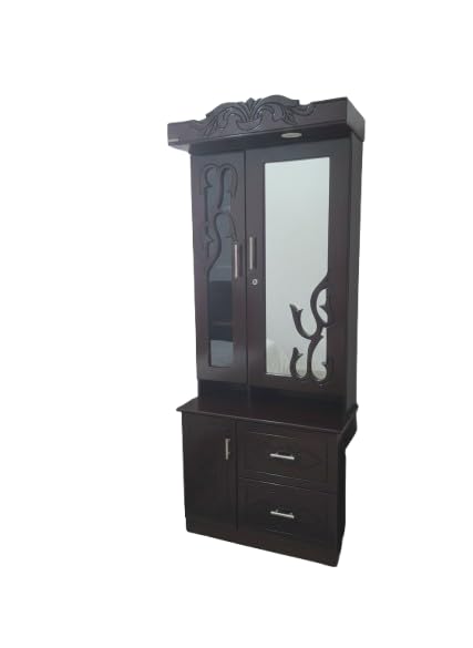 Dressing Table with Mirror, Dark Brown, Wooden, Storage Cabinet with Drawers, Decorative Carved Design-image-37
