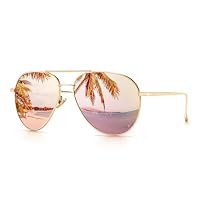 Women's Lightweight Oversized Fashion Sunglasses - Mirrored Polarized Lens(Light-Gold Frame/Pink Mirror Lens, 60)1603JKF UK