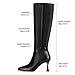 Dsevht Black Leather Knee High Boots for Women Stiletto Kitten Heeled Sexy Tall Boots Square Toe and Side Zipper Design Fashion Dress Boots