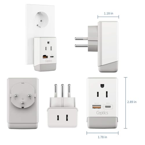 Image of Ceptics Israel Power Adapter, QC 3.0 & PD, Safe Dual USB & USB-C - 2 USA Socket Compact & Powerful - Use in Jerusalem, Holy Land, Palestine, Gaza Strip - Type H AP-14- Fast Charging