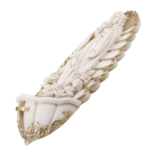 PRETYZOOM Bénitier Mural en Résine Guadalupe, Décoration Murale Catholique Suspendue pour Entrée Et Église, Bénitier Décoratif Religieux pour Cérémonie Et Premier Communion