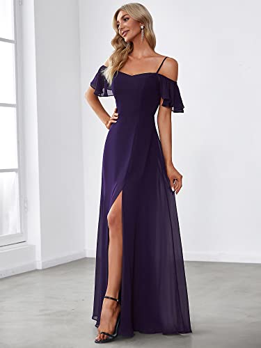 Image of Ever-Pretty Women's Formal Dresses Off Shoulder Short Sleeve Split A-Line Floor Length Bridesmaid Dresses 0237