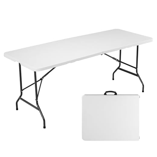 Sweetcrispy 6ft Plastic Folding Table Outdoor Indoor Heavy Duty Portable Desk with Carrying Handle for Camping Picnic Party