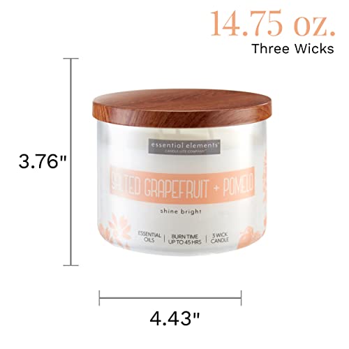 Essential Elements Salted Grapefruit & Pomelo 3-Wick Jar Candle, 14.75 Oz, Off White #TOP4