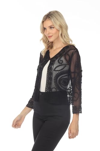 SIMPLY COUTURE Women's Summer Elbow Sleeve Scoop Neck Sheer Crochet Accent Soutache Sequin Tunic4