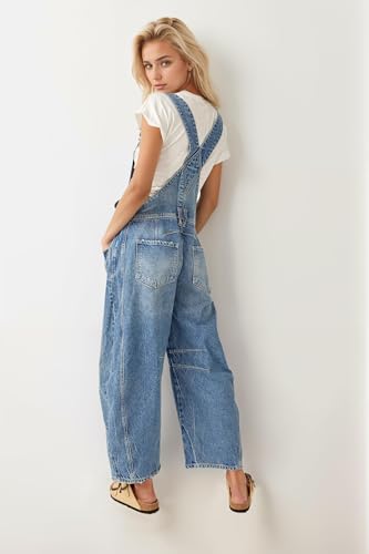 Kedera Women\'s Denim Overall Casual Straight Wide Leg Bib Jeans Overall Adjustable Straps Denim Romper Stretch Jumpsuits - Thumbnail 3