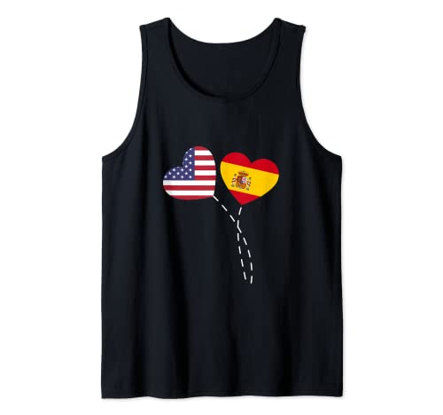 Loving USA España Bandera Corazón Español Americanos Amor Camiseta sin Mangas