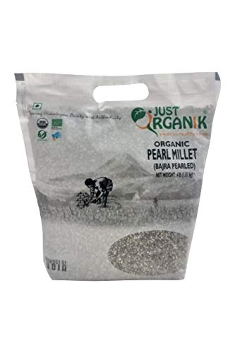 Just Organik Pearl Millet Roasted (Bajra), 100% Organic, 4 Pounds (2 kg, 64 ounce)