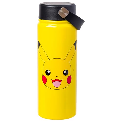 Image of Silver Buffalo Pokemon Pikachu, Stainless Steel Water Bottle, 20oz | Includes Swivel Handle, 0.59 Liters
