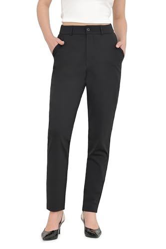 Bamans Dress Pants for Women High Waisted Skinny Leg Pants Work Business Trousers Formal Office Tummy Control Slacks Large Black