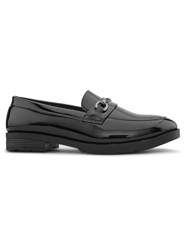 Image of STANPHORD Mens Loafers Men Brown Solid Leatherette petant Formal Office wear Wedding Slip on Moccasins Horsebit Loafers Shoes