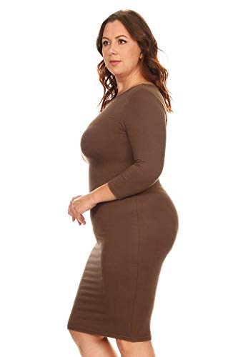 Image of ICONOFLASH Women's 3 /4 Sleeves Midi Bodycon Dress Crew Neck Fitted Dresses with Plus Size Options