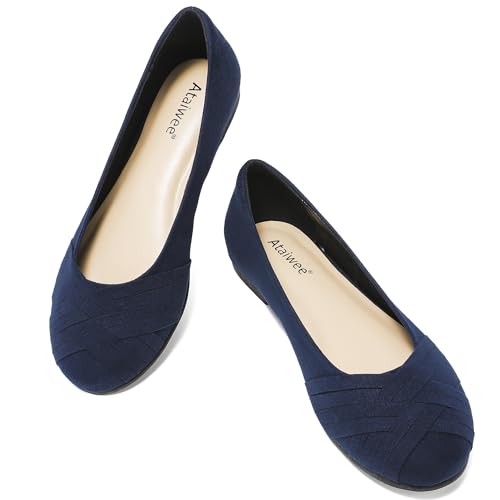 Image of Ataiwee Women's Wide Width Flats Shoes - Casual Comfortable Round Toe Plus Size Ballet Shoes.