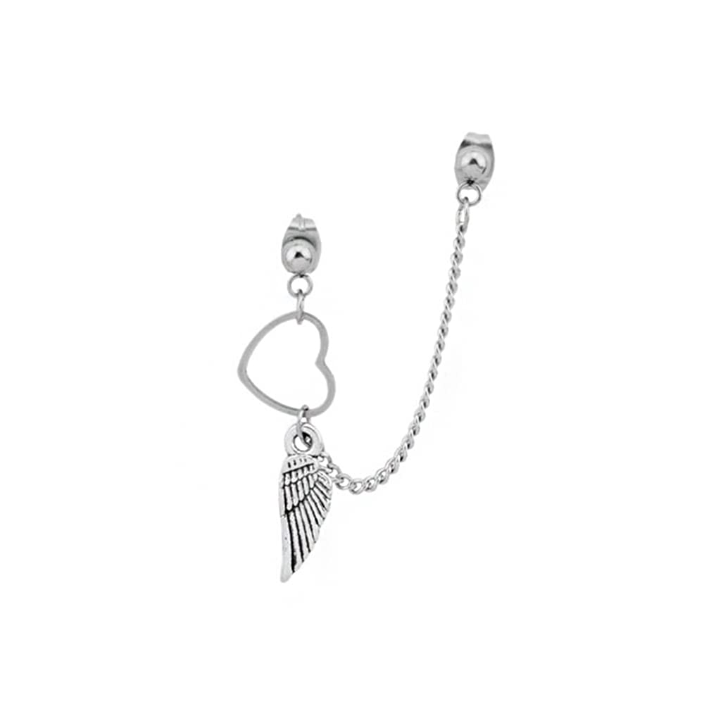 Orecchini a perno a forma di ali a forma di cuore, con doppia sfera, in acciaio inox, ipoallergenici, per donne e ragazze, per trago, con scritta Love Angel (lingua italiana non garantita