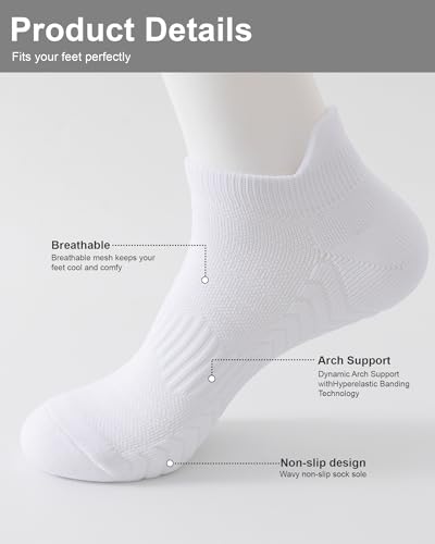 Anti-Slip Ankle Socks 6 Pairs - Men's/Women's Cushioned Athletic Socks with Arch Support & Breathable Mesh for Gym4