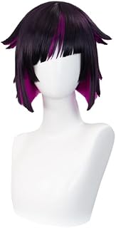 黒ピンクメッシュショートボブコスプレウィッグ ぱっつん前髪耐熱かつら ハロウィンイベント撮影パーティー用 ヘアネット付き
