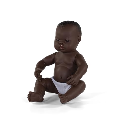 Miniland Doll 15 3/4'' Newborn African Girl - Made in Spain, Anatomically Correct, Quality