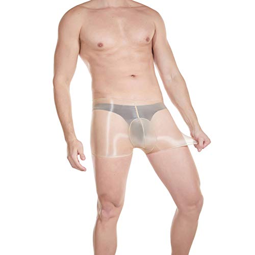 leesuo Men's Sexy 8D Shiny Glossy See through Sheer Panties Boxer Briefs Trunks Shorts High Elastic Oily Underwear