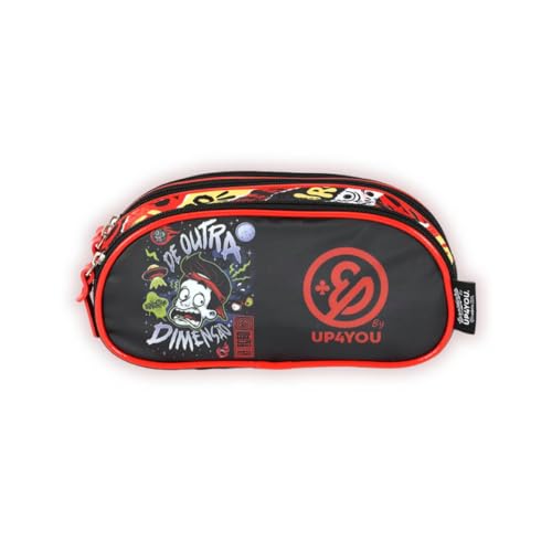 Estojo Enaldinho Triplo Youtuber Infantil Meninos Escolar, Cor Preta