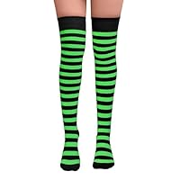 NuJake Green & Black Striped Socks Over The Knee Cotton Rich Halloween Cosplay Girls Dress Up