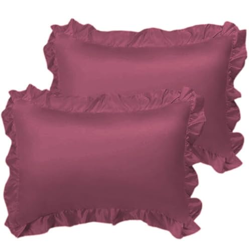 Oreillers en satin de soie pure bordeaux grand format 71,1 x 71,1 cm avec franges