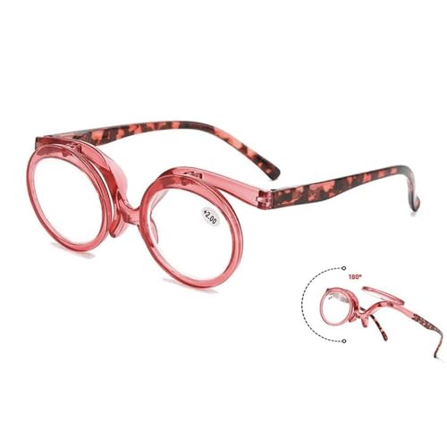 SKINCATE Occhiali da lettura rotondi per il trucco per donne, occhiali rotanti presbiopia, eleganti strumenti per la lettura 1.0 1.5 2.0 2.5 3.0, Colore: rosso, +1.0