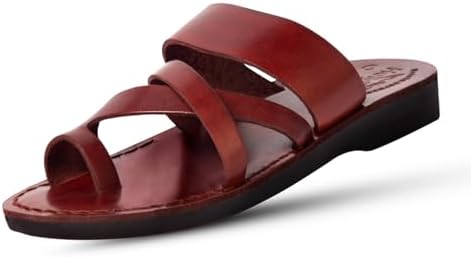 Holy Land Market Unisex Adults/Children Genuine Leather Biblical Sandals/Flip Flops (Jesus - Yashua) Shepherd's Field Style II Camel Trademark
