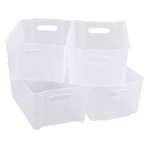 CadineUS Stackable Storage Bin Sets of 4, Clear Plastic Drawer Organizer Basket Cover