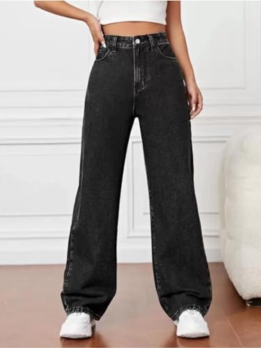 Image of Glossia Denim Baggy Jeans for Women | Stretchable High Waist Straight Fit Jeans for Women | High Rise Stretch Denim | Loose Fit Plus Size Denim (Sizes - 24 to 44) WJ81-1205-$
