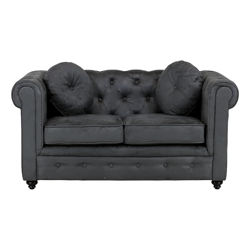 Totò Piccinni Divano CHESTER design vintage retrò classico trapuntato piedini in legno (2 Posti, Effetto Nab. Grigio)