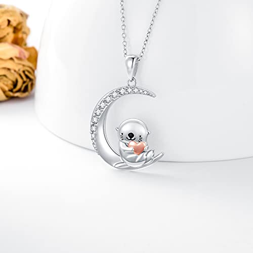 Image of PROESS Animal Birthstone Necklace 925 Sterling Silver Otter /Axolotl /Hippo /Elephant /Dachshund /Monkey /Red Panda Pendant Necklace Animal Birthstone Jewelry Gifts for Women