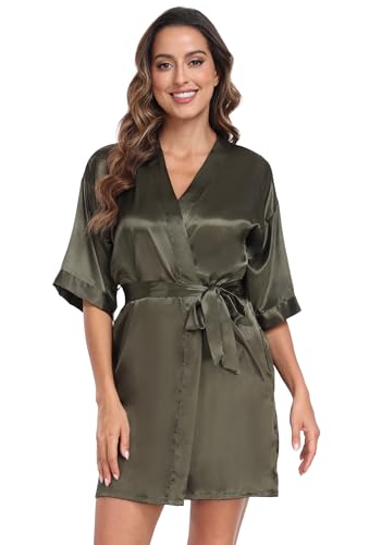 Image of Women's Pure Short Silky Robes Bridesmaid Bride Party Satin Robes Sleepwear
